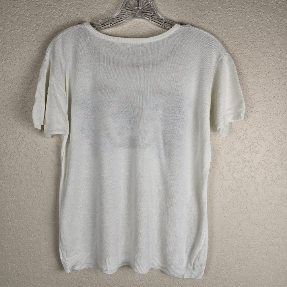 Lang-Chen Vintage Floral Embroidered Short Sleeve Knit‎ Sweater - "Size Free" - Picture 4 of 8